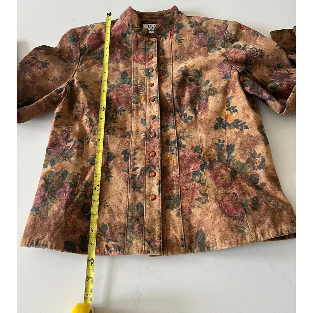 VS2 Women’s Genuine Suede Floral Jacket size L Snap Front Stand Collar Shacket - Picture 10 of 10